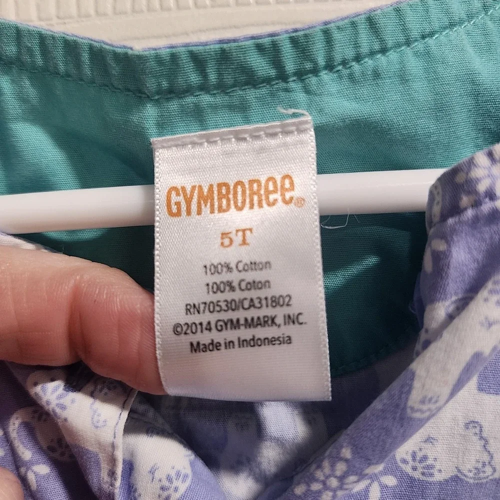 Gymboree Girls Romper‎ 5T Purple Elephant Print 100% Cotton Teal Belt Pockets